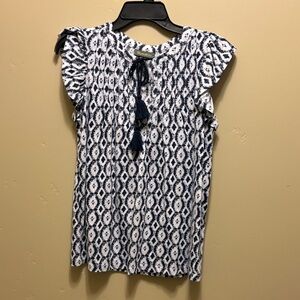 Style & Co. Blue and White Geometric Blouse